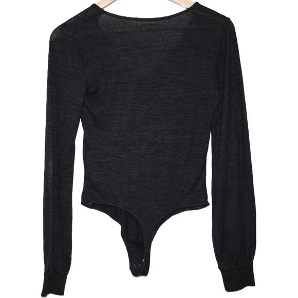 Womens Abercrombie & Fitch Black Long Sleeve V-Neck Bodysuit Sweater Top Size S - Picture 2 of 5